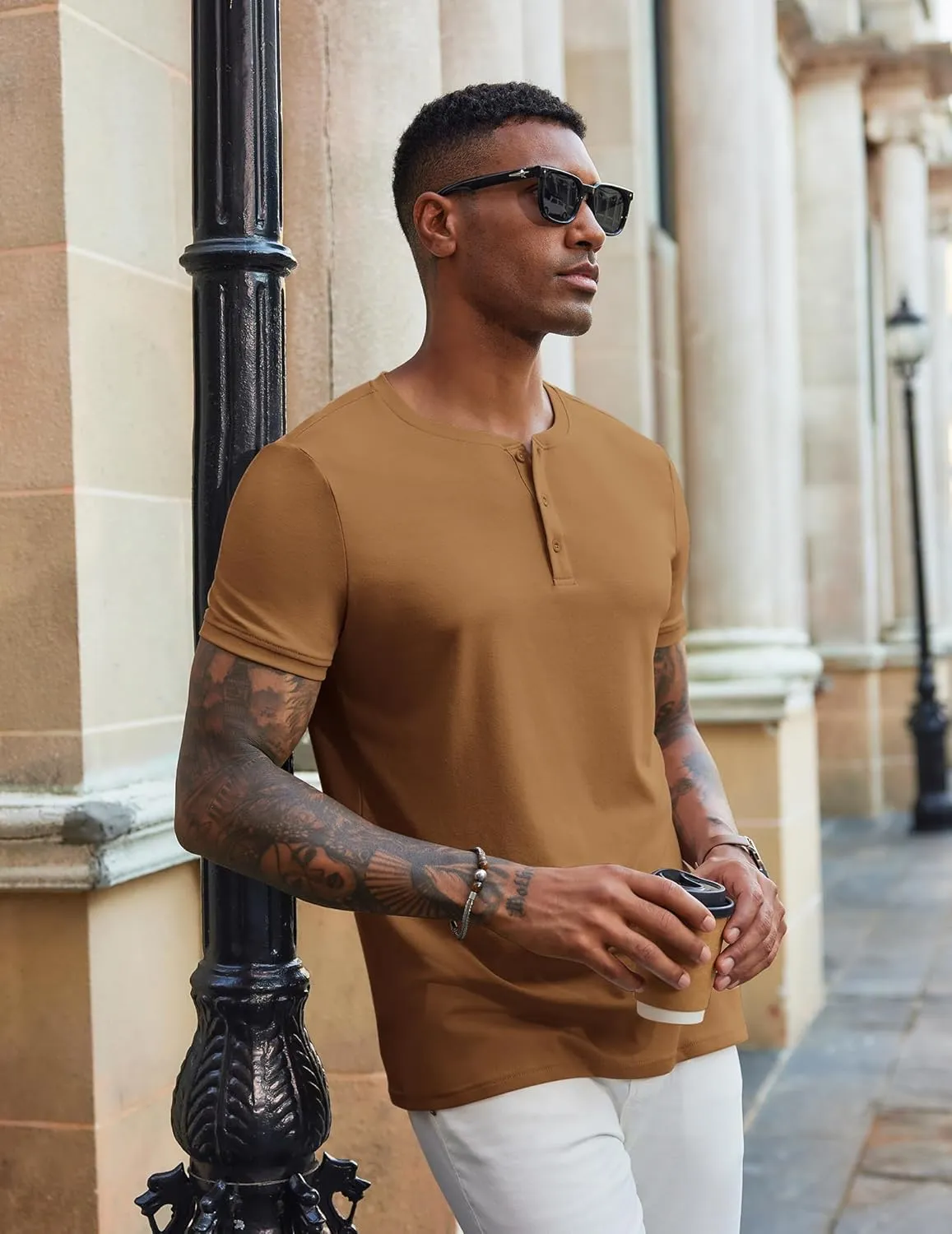 COOFANDY Men's Henley Shirts Short Sleeve Casual Summer Basic Tee Solid Button T-Shirts