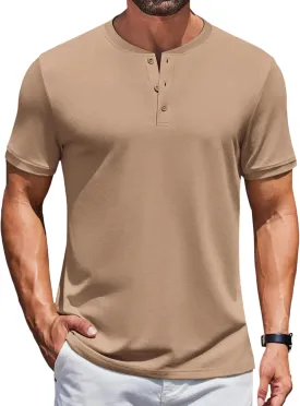 COOFANDY Men's Henley Shirts Short Sleeve Casual Summer Basic Tee Solid Button T-Shirts
