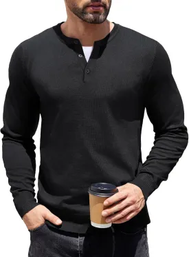 COOFANDY Men's Knit Henley Shirts Dress Long Sleeve Sweater Casual Collarless Quarter Button Pullover