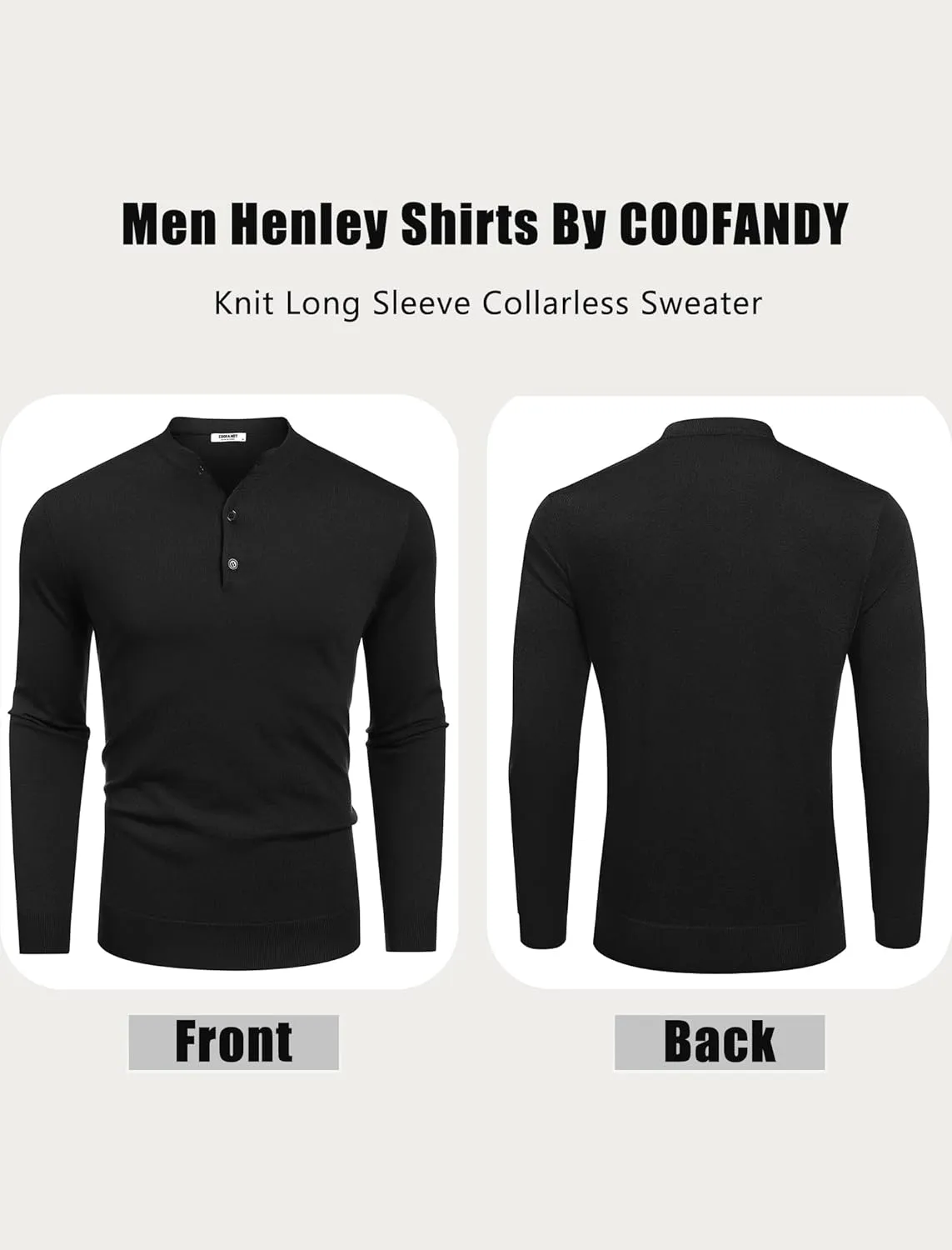 COOFANDY Men's Knit Henley Shirts Dress Long Sleeve Sweater Casual Collarless Quarter Button Pullover