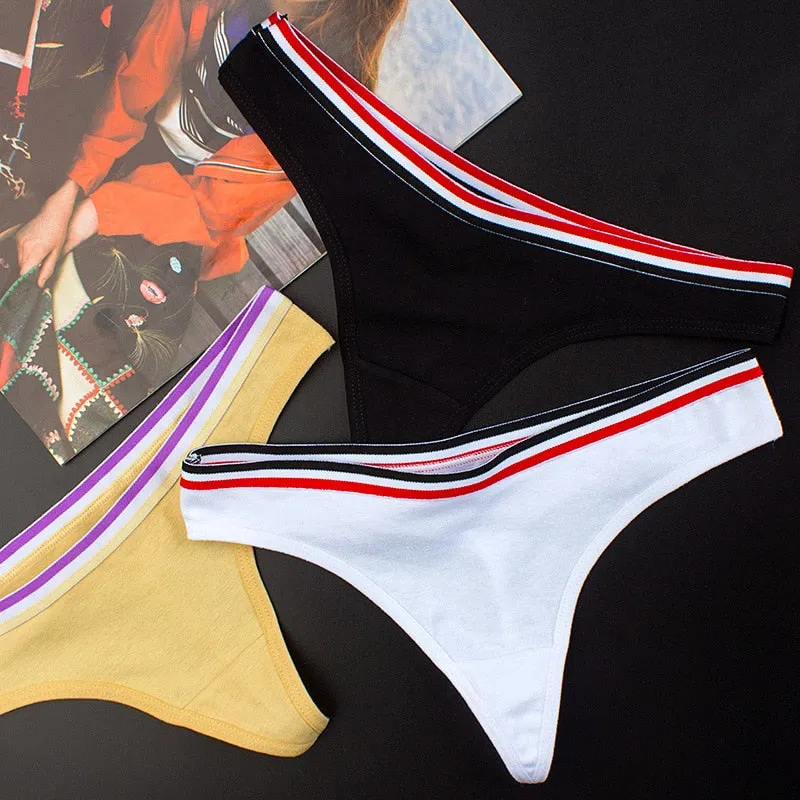 Cotton Mix G-String Thong Panties String Underwear Briefs Sexy Lingerie Pants Intimate Ladies Letter Low-Rise  Undies