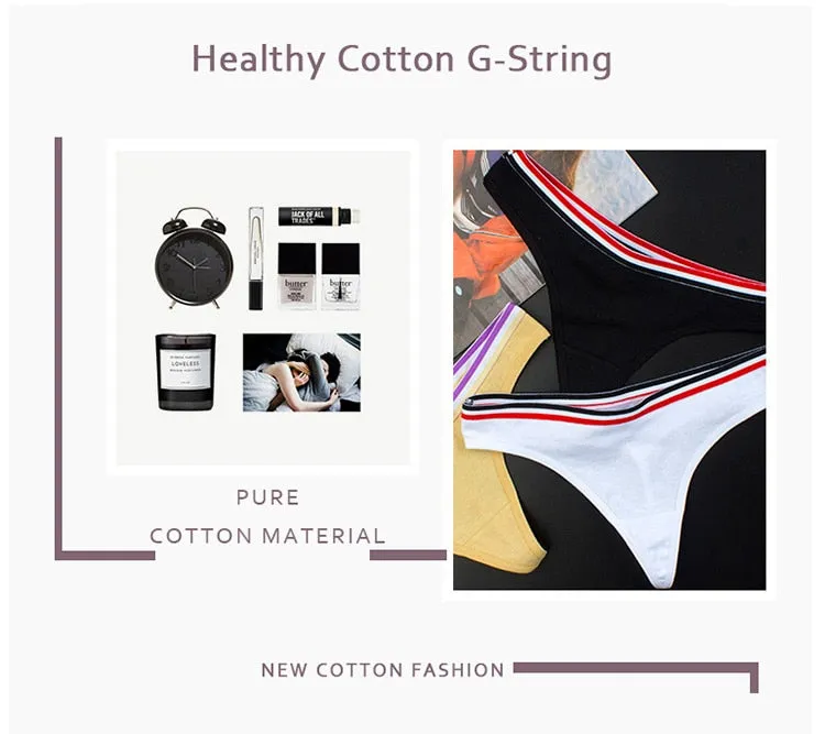 Cotton Mix G-String Thong Panties String Underwear Briefs Sexy Lingerie Pants Intimate Ladies Letter Low-Rise  Undies