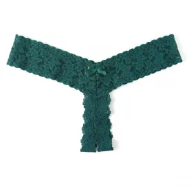 Crotchless Low Rise Thong - Ivy - One Size