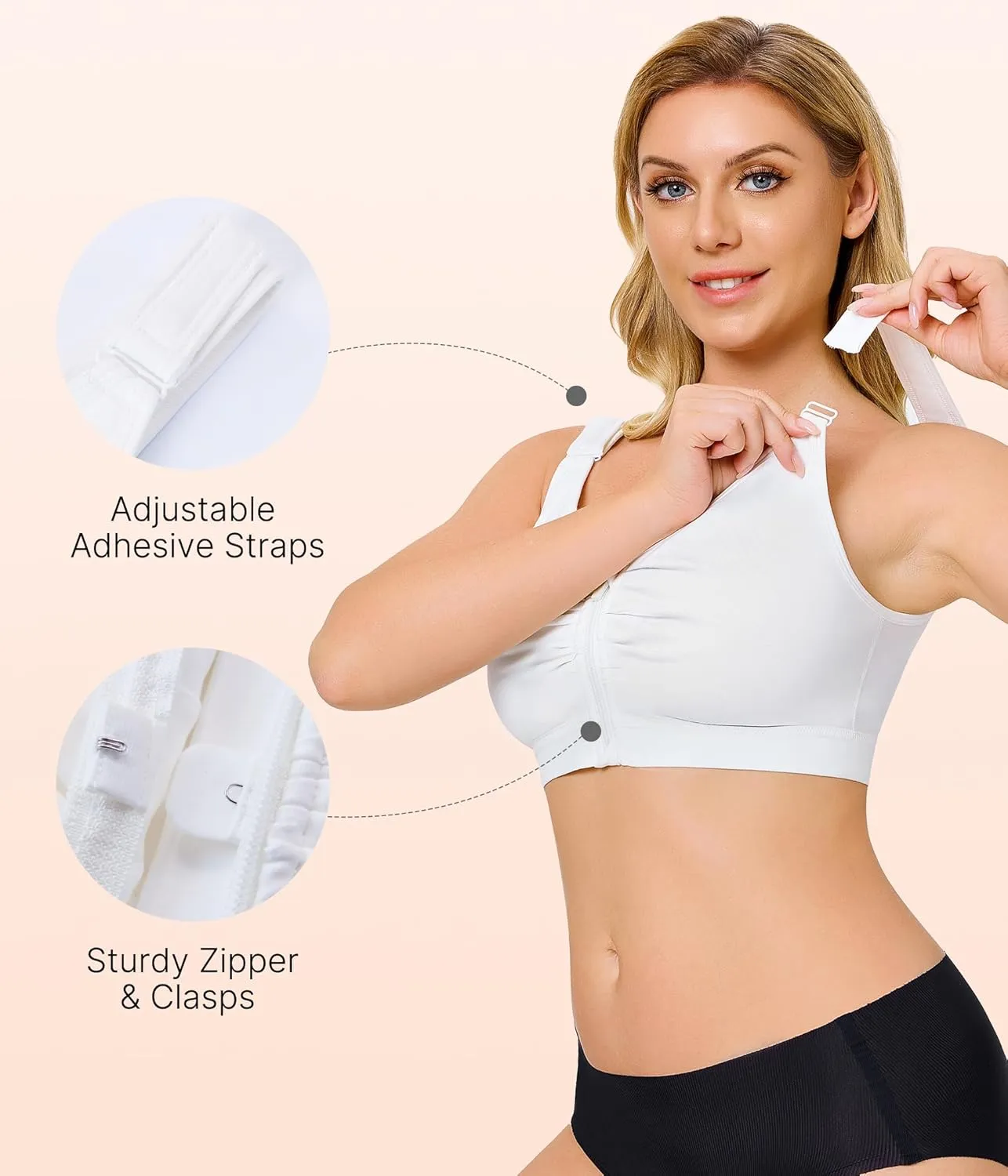 CYDREAM Zip Front Bra for Women Wireless Full Coverage Comfort Everyday Post Surgery Compression Bras Adjustable Straps
