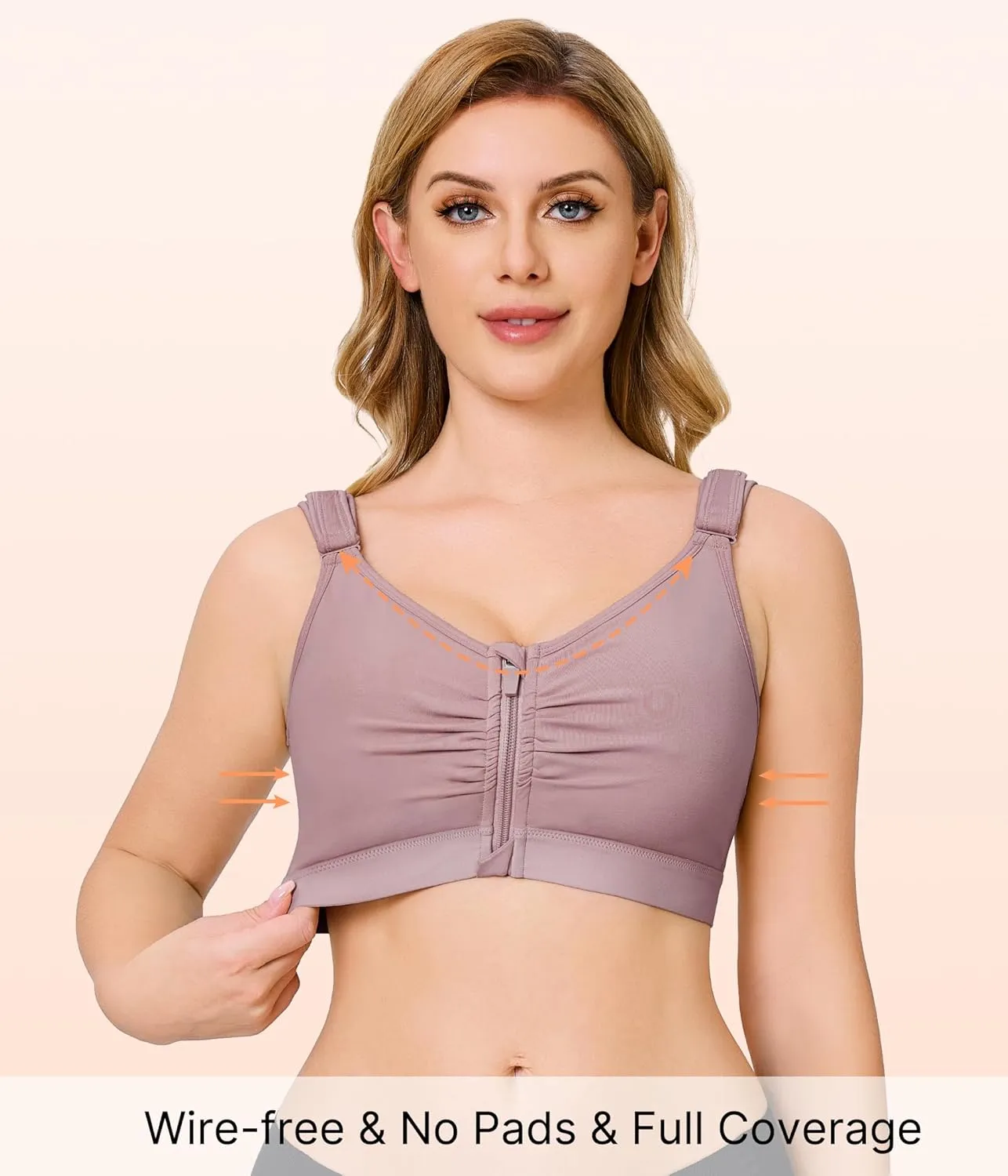 CYDREAM Zip Front Bra for Women Wireless Full Coverage Comfort Everyday Post Surgery Compression Bras Adjustable Straps