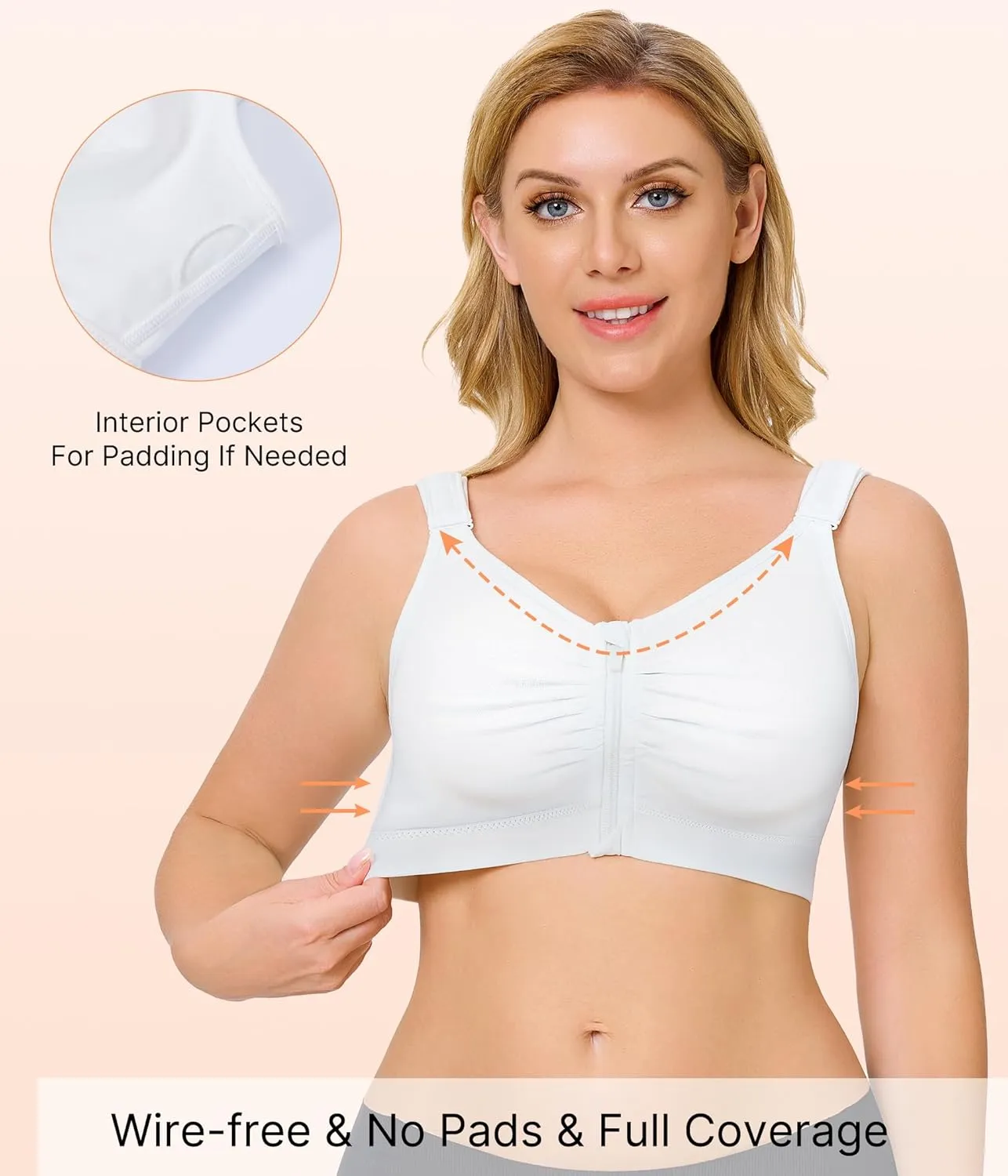 CYDREAM Zip Front Bra for Women Wireless Full Coverage Comfort Everyday Post Surgery Compression Bras Adjustable Straps