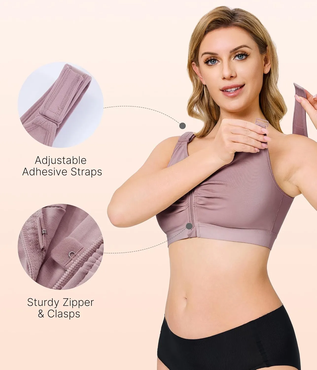 CYDREAM Zip Front Bra for Women Wireless Full Coverage Comfort Everyday Post Surgery Compression Bras Adjustable Straps