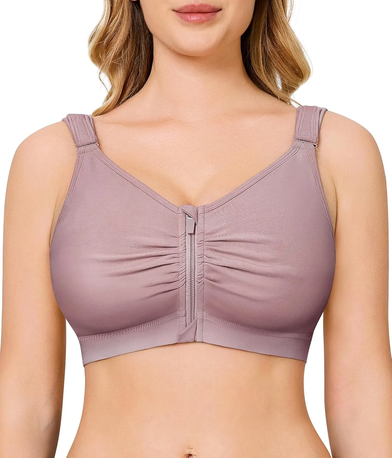 CYDREAM Zip Front Bra for Women Wireless Full Coverage Comfort Everyday Post Surgery Compression Bras Adjustable Straps