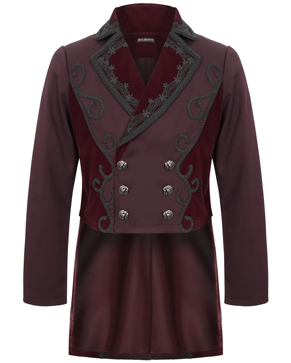 Devil Fashion Stokerton Mens Regency Gothic Tailcoat Jacket - Red