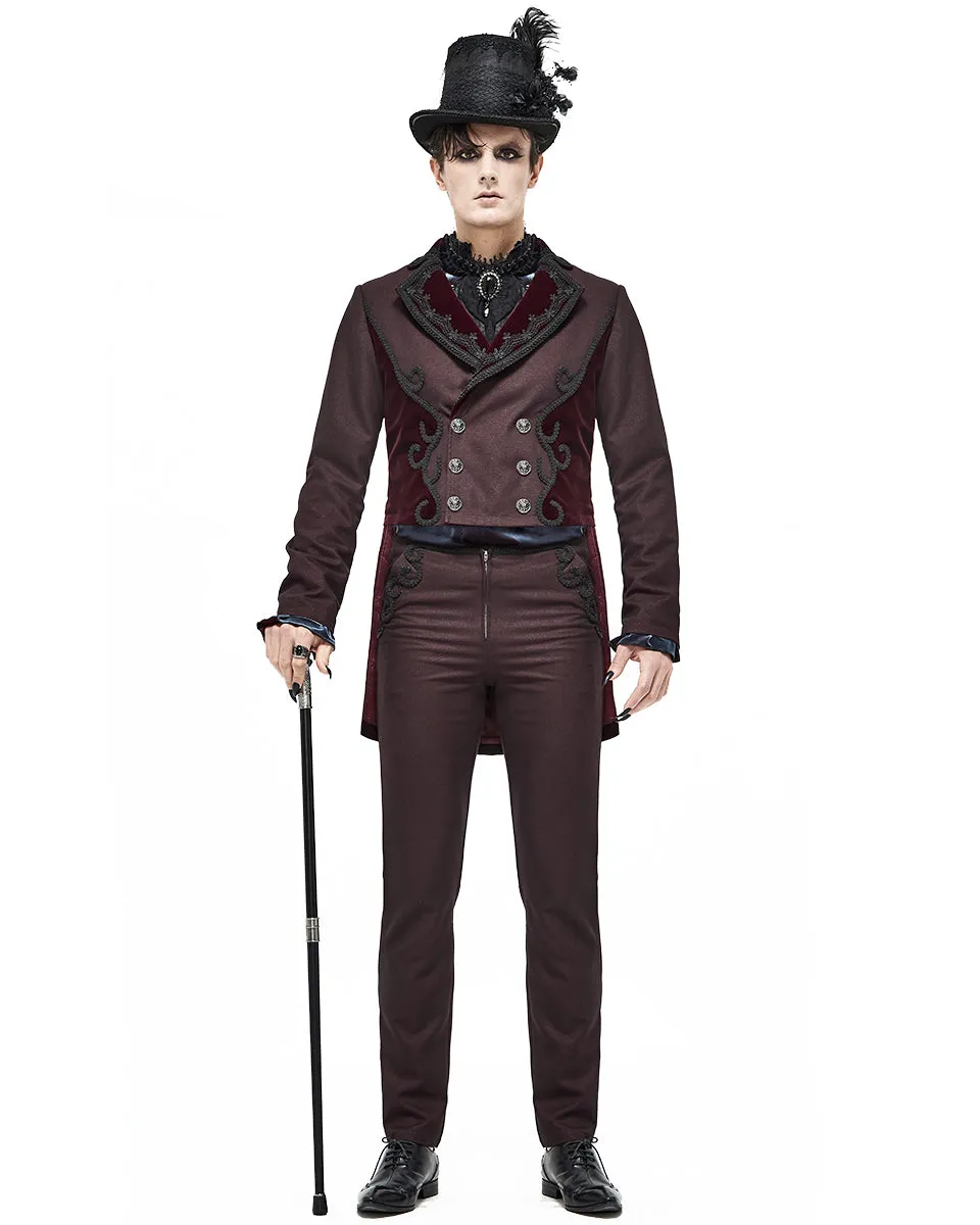 Devil Fashion Stokerton Mens Regency Gothic Tailcoat Jacket - Red