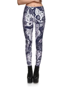 Digital Print Pants Trousers Stretch Blue Pants