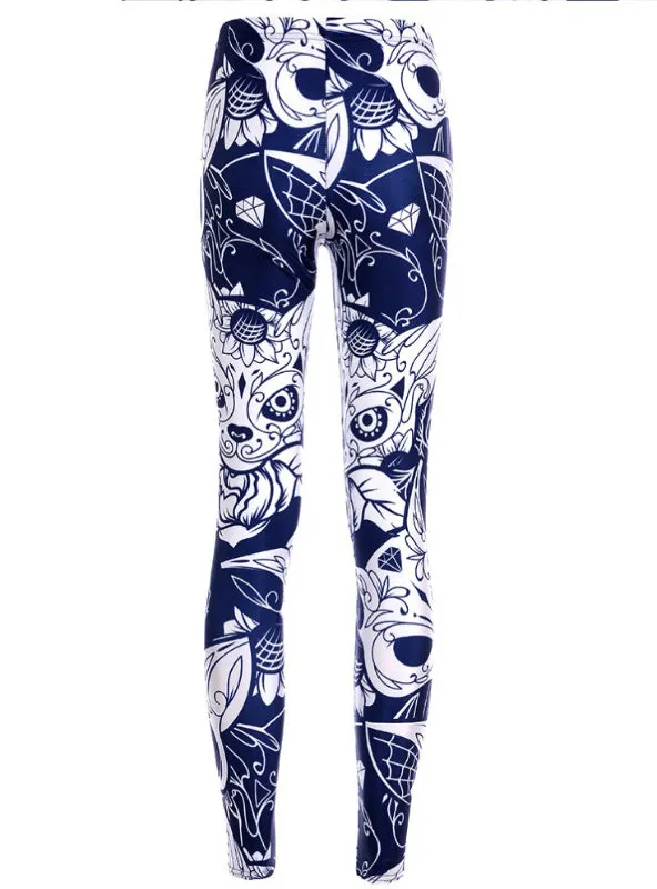 Digital Print Pants Trousers Stretch Blue Pants