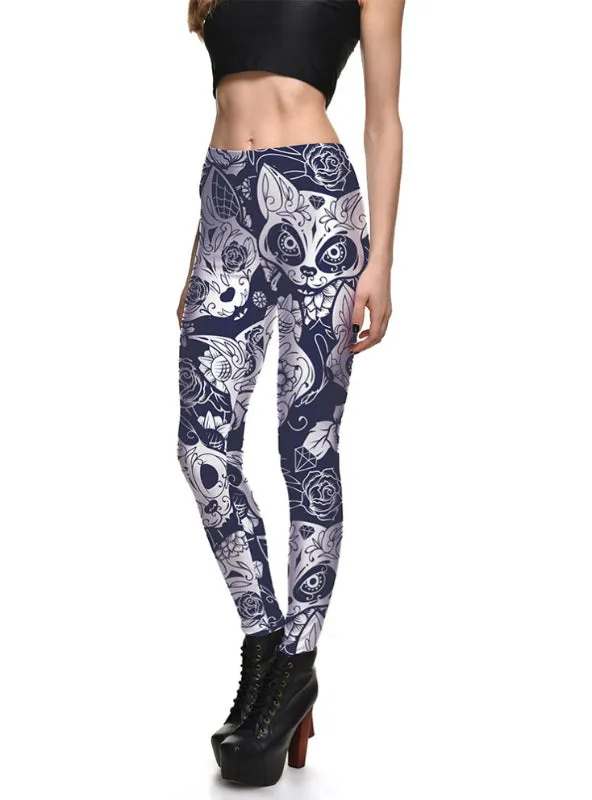 Digital Print Pants Trousers Stretch Blue Pants