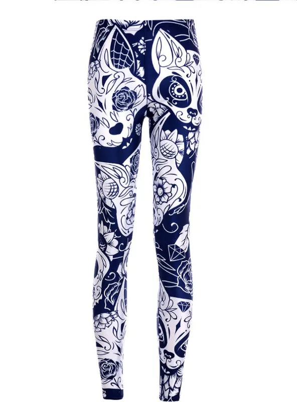 Digital Print Pants Trousers Stretch Blue Pants