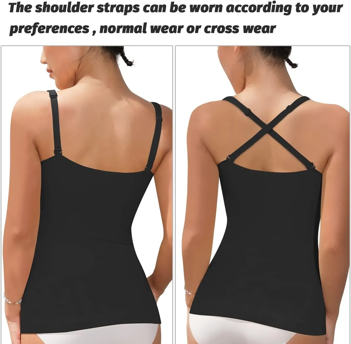 EUYZOU Women's Shapewear Tummy Control Tank Tops - CrissCross Adjustable Straps Seamless Body Shaper Compression Camisole