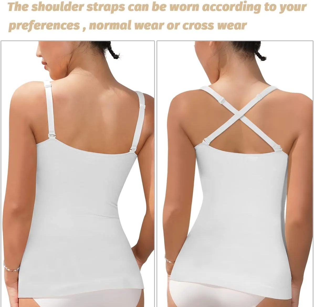 EUYZOU Women's Shapewear Tummy Control Tank Tops - CrissCross Adjustable Straps Seamless Body Shaper Compression Camisole