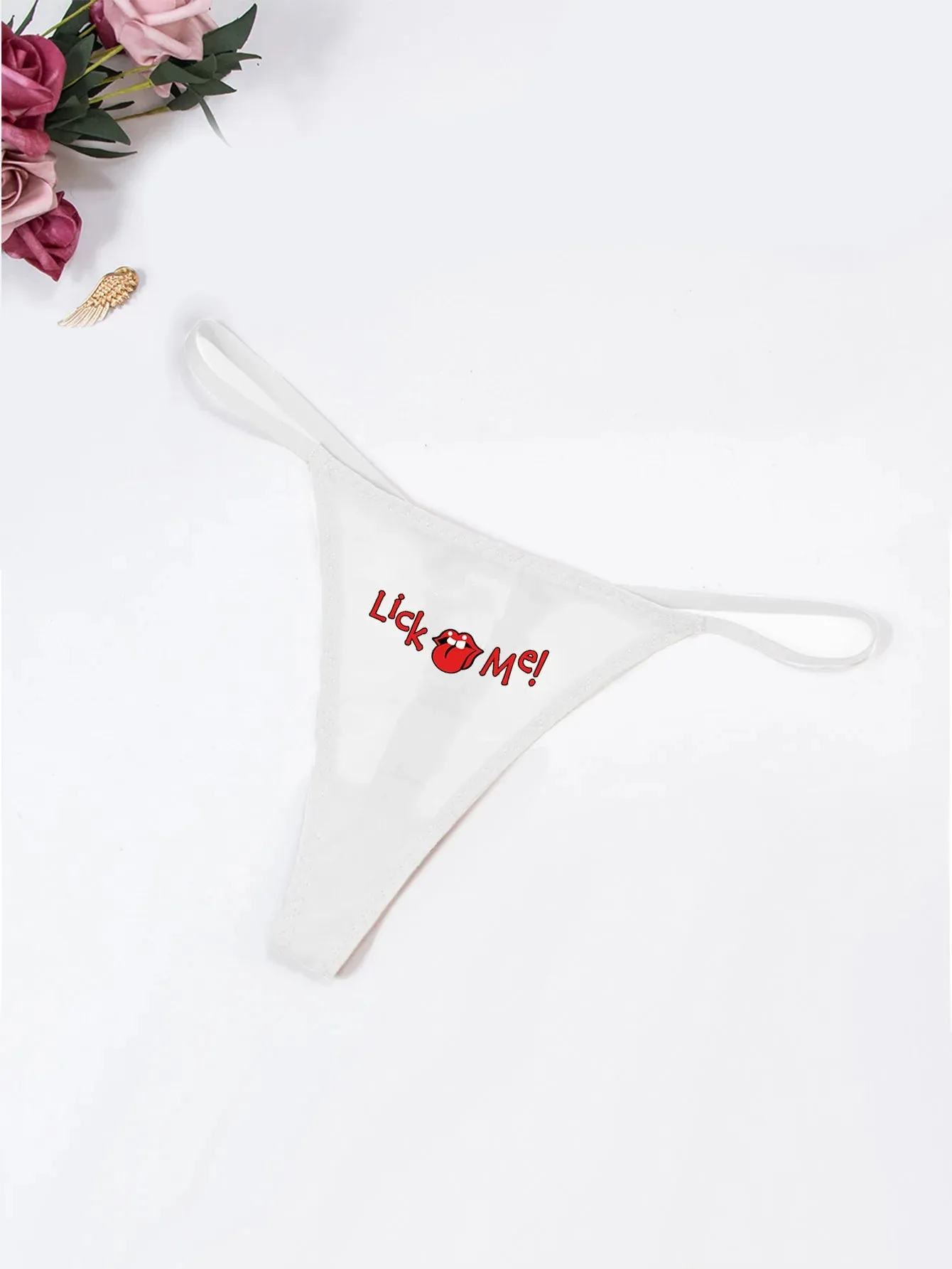 Fashion Solid Colour Mesh Mouth & Letter Printing  Low Waist Panty Lingerie For Woman Ladies Thong Underwear