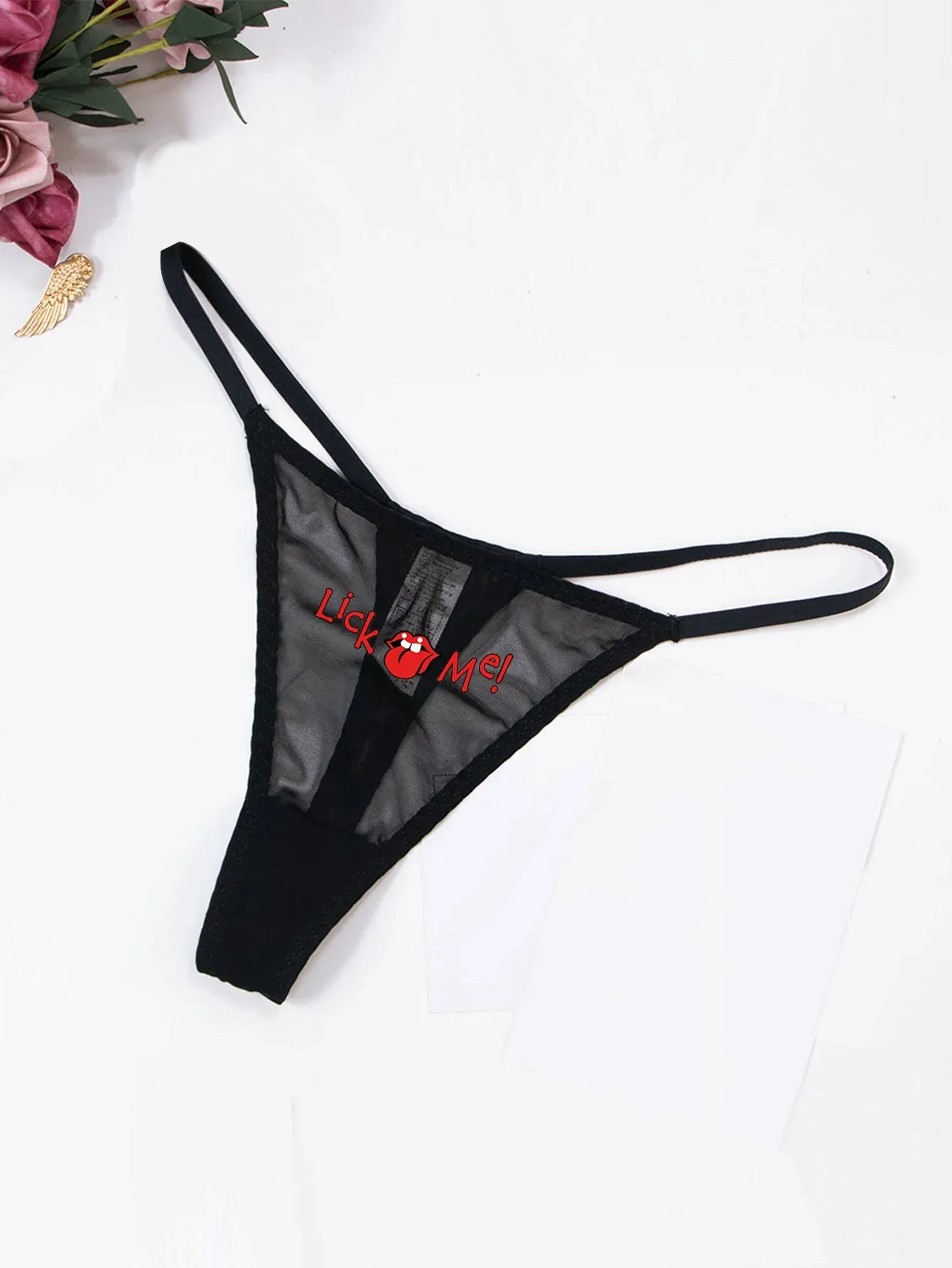 Fashion Solid Colour Mesh Mouth & Letter Printing  Low Waist Panty Lingerie For Woman Ladies Thong Underwear