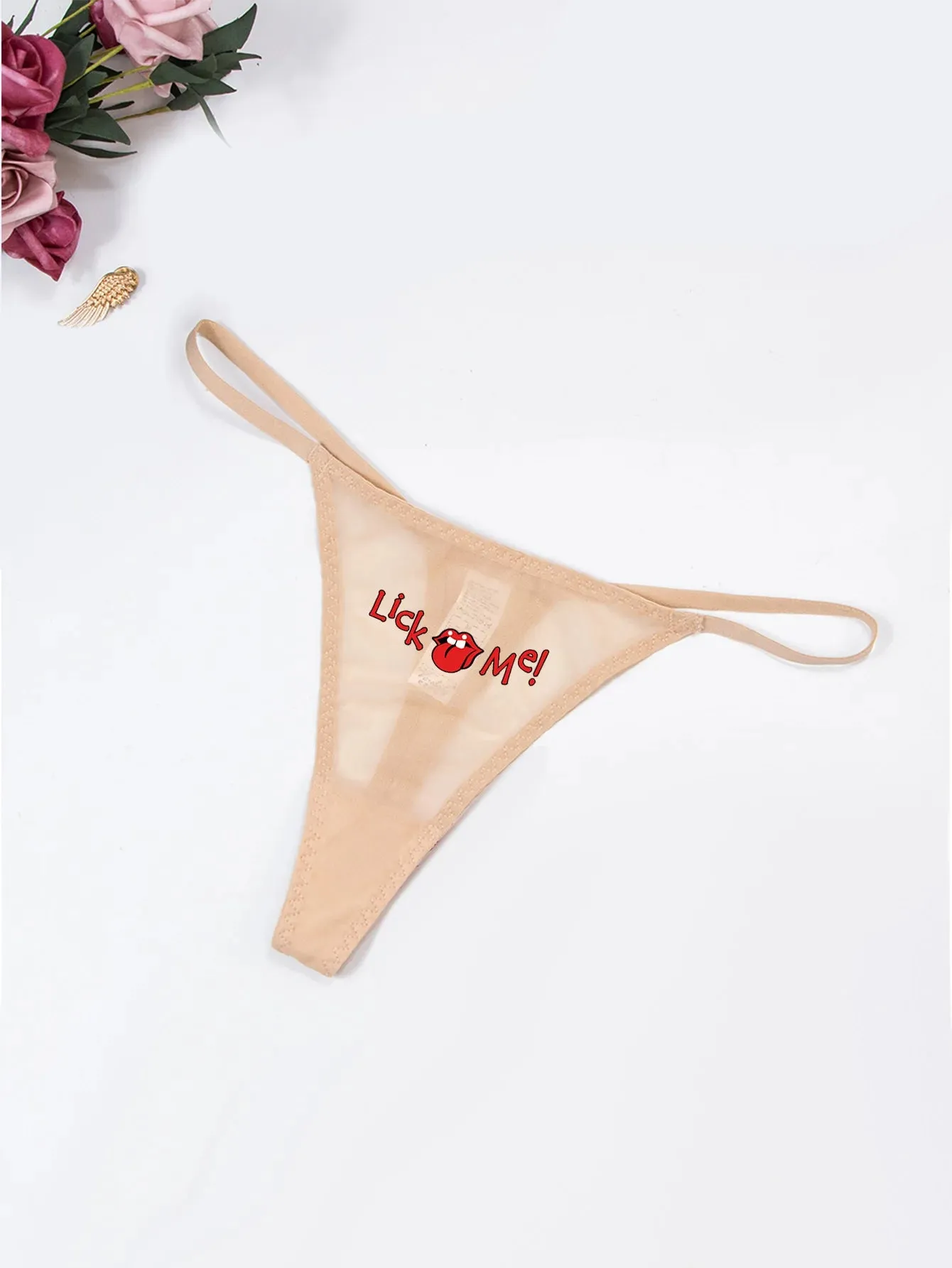 Fashion Solid Colour Mesh Mouth & Letter Printing  Low Waist Panty Lingerie For Woman Ladies Thong Underwear