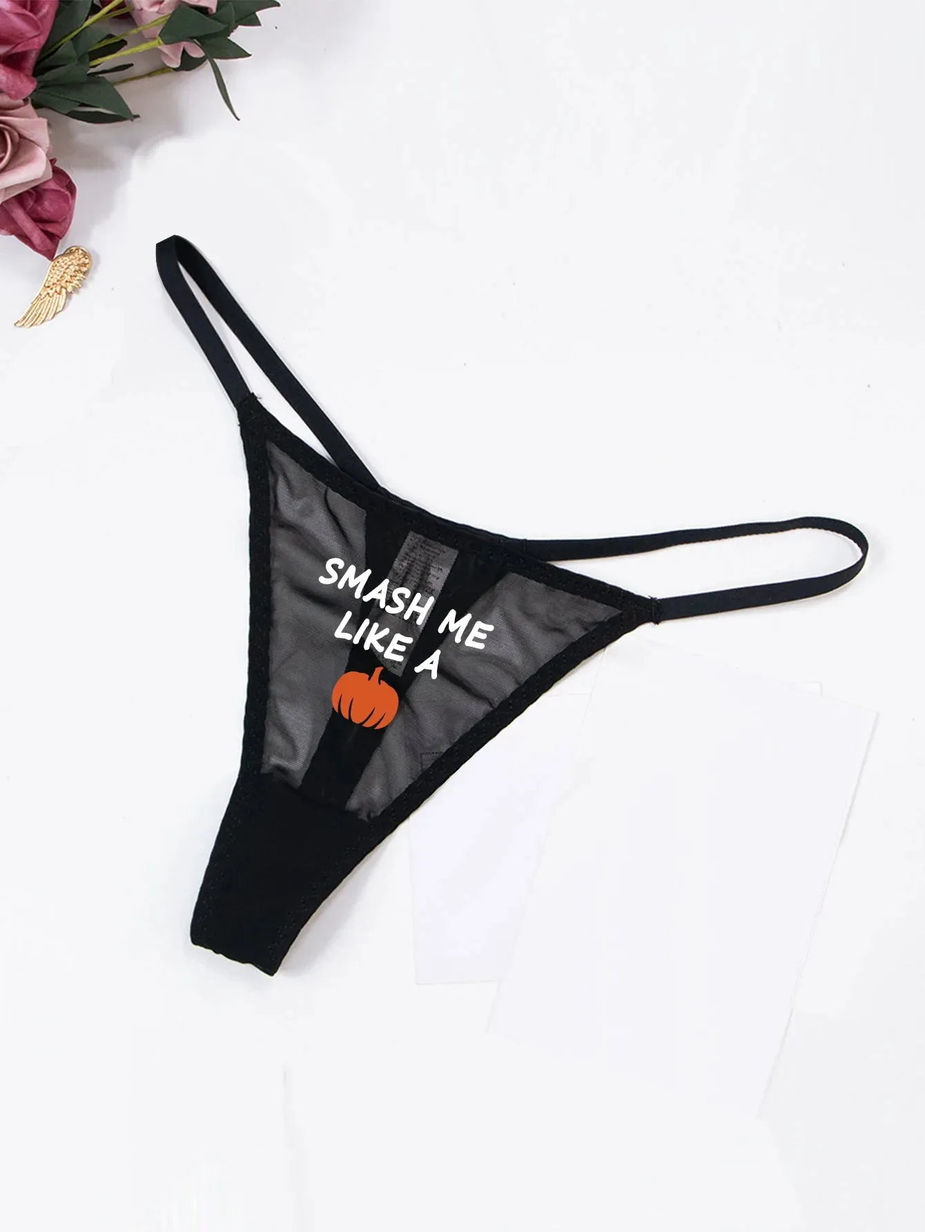 Fashion Solid Colour Mesh Mouth & Letter Printing  Low Waist Panty Lingerie For Woman Ladies Thong Underwear