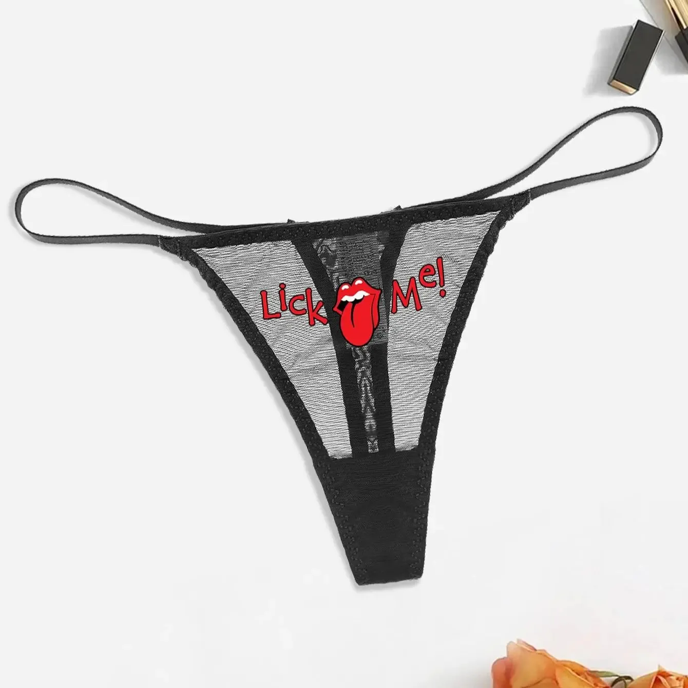 Fashion Solid Colour Mesh Mouth & Letter Printing  Low Waist Panty Lingerie For Woman Ladies Thong Underwear