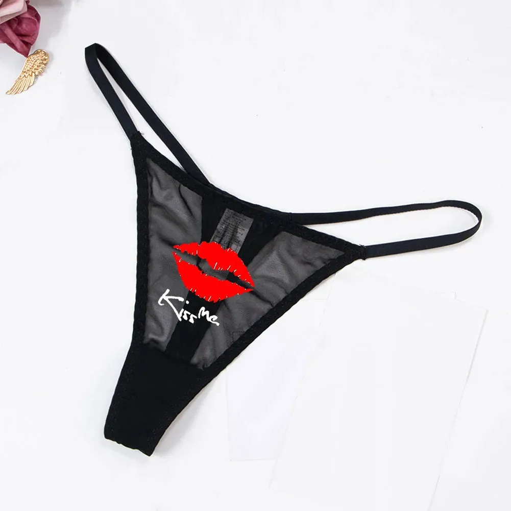 Fashion Solid Colour Mesh Mouth & Letter Printing  Low Waist Panty Lingerie For Woman Ladies Thong Underwear