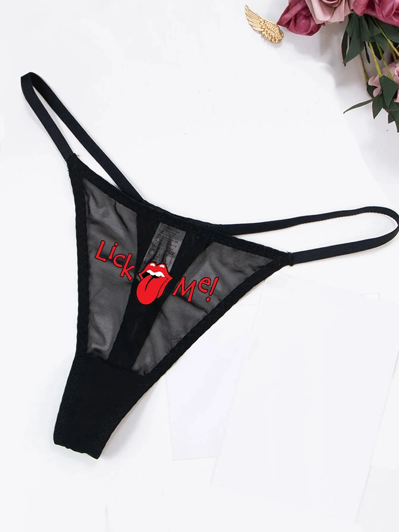 Fashion Solid Colour Mesh Mouth & Letter Printing  Low Waist Panty Lingerie For Woman Ladies Thong Underwear