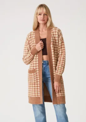 Fuzzy Houndstooth Long Sleeve Cardigan