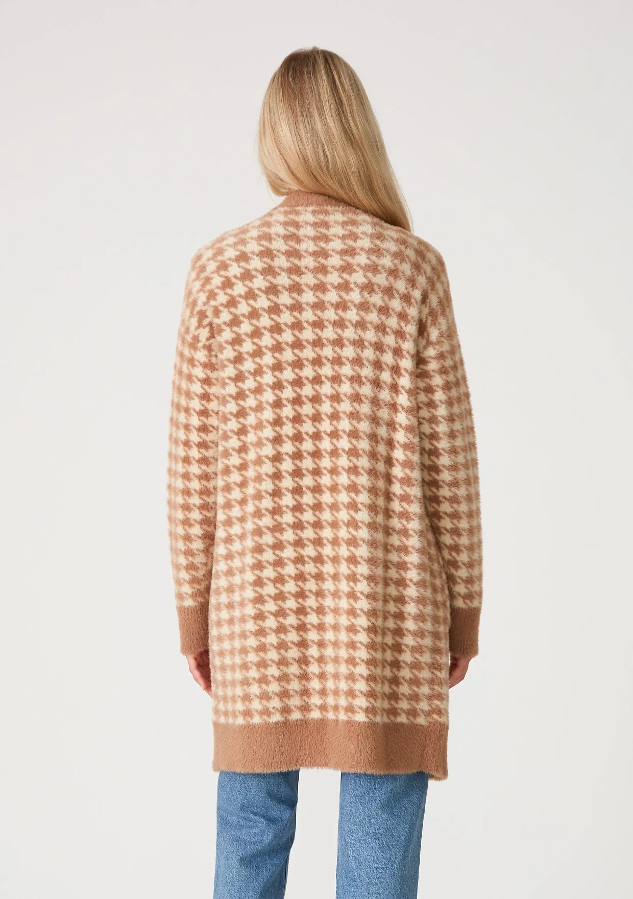Fuzzy Houndstooth Long Sleeve Cardigan