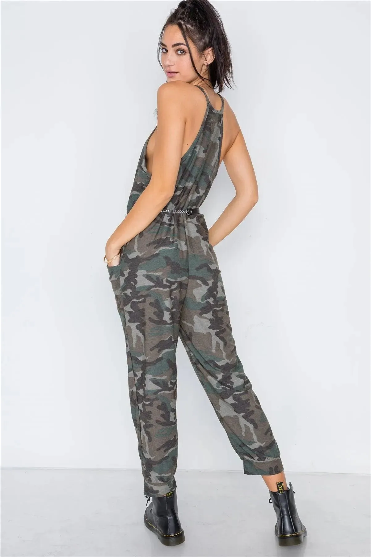 Green Camouflage Knit Cami Harem Jumpsuit /2-2-2