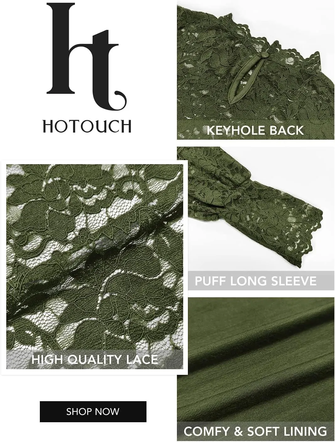 HOTOUCH Womens Lace Tops Sheer Long Sleeve Tops for Women Casual Dressy Blouse Shirt with Camisole 2 PCS Set