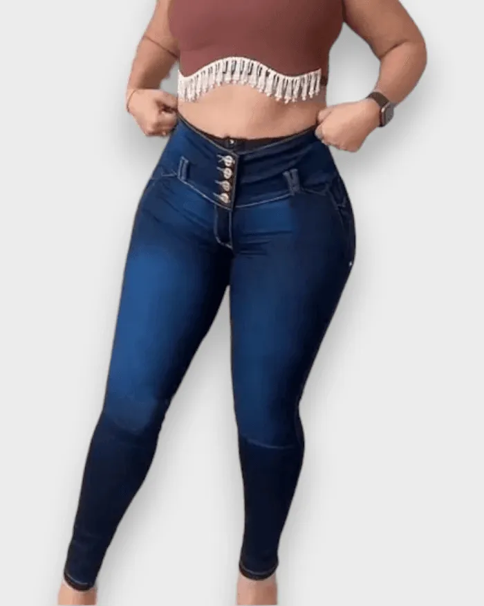 Internal-breasted High-rise Hip-lift Shaper Jeans