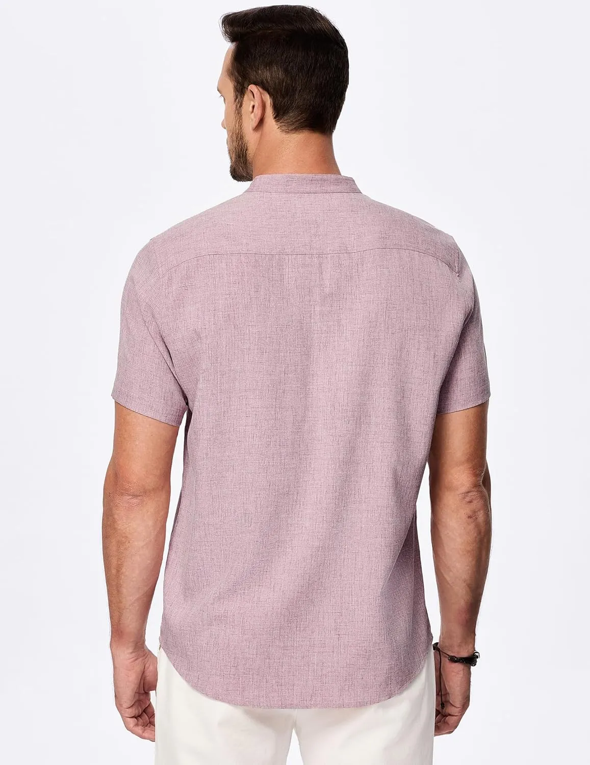 JMIERR Mens Short Sleeve Linen Henley Shirts Casual Button Down Shirt Summer Beach Wear with Pocket