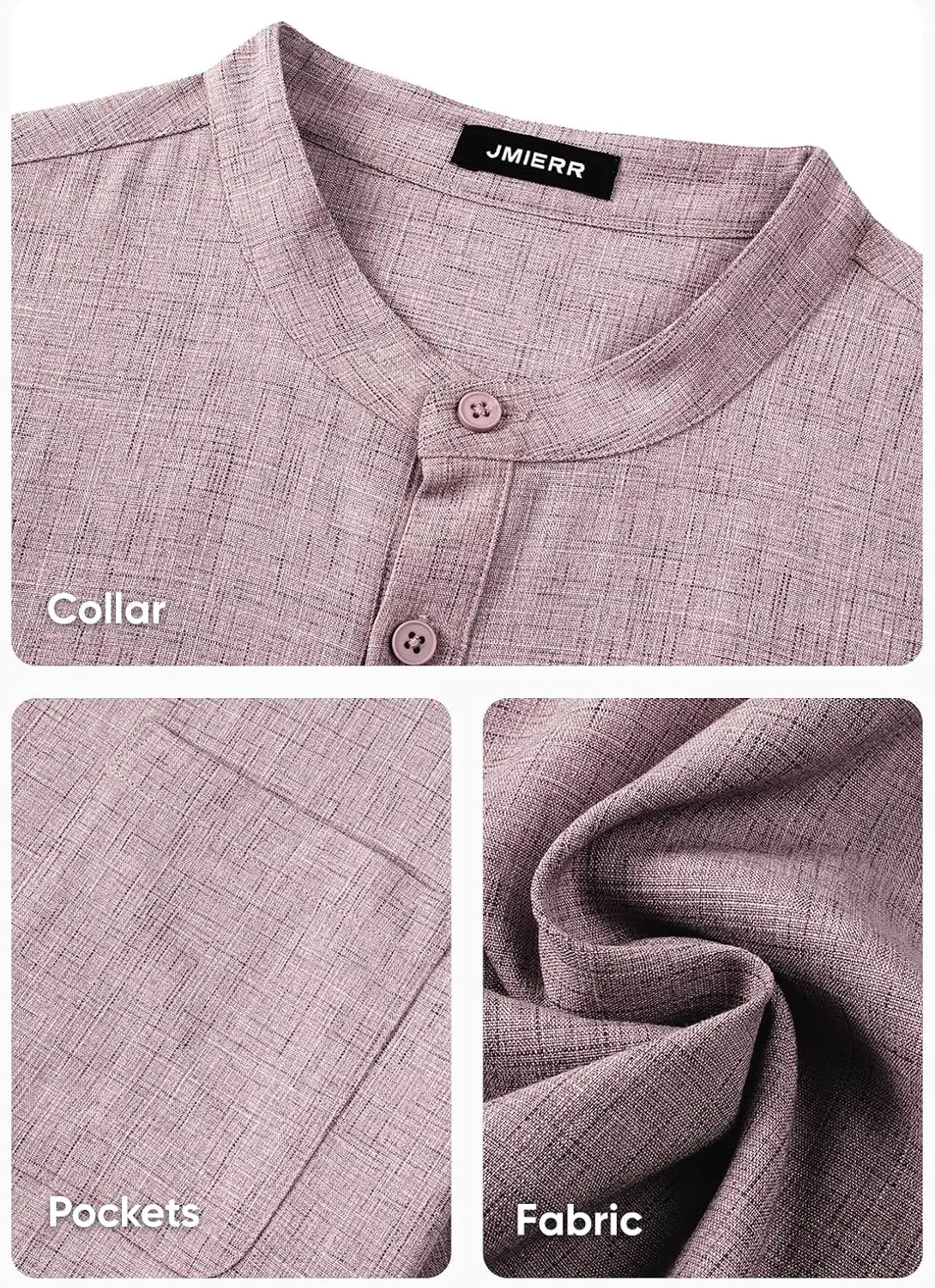 JMIERR Mens Short Sleeve Linen Henley Shirts Casual Button Down Shirt Summer Beach Wear with Pocket