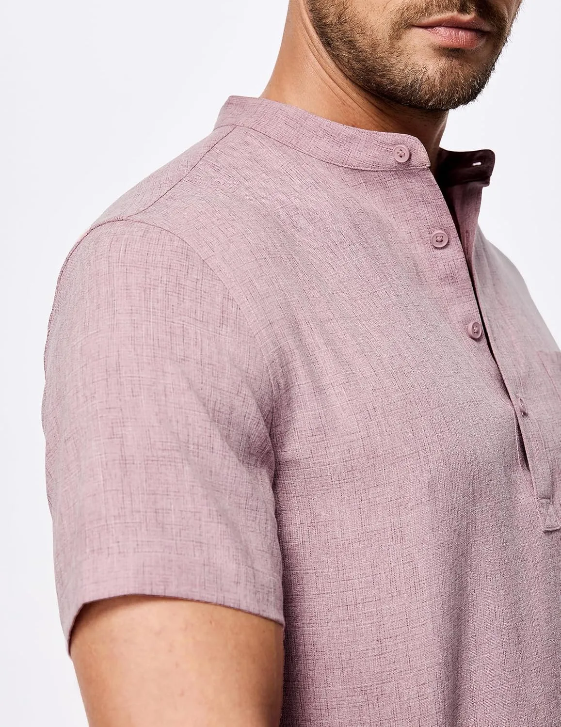 JMIERR Mens Short Sleeve Linen Henley Shirts Casual Button Down Shirt Summer Beach Wear with Pocket
