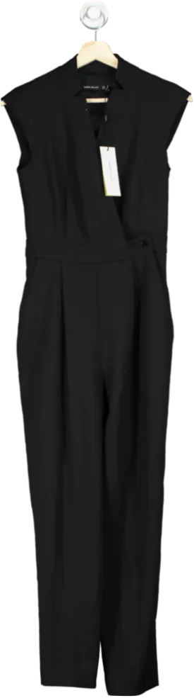 Karen Millen Black Wrap Collar Sleeveless Jumpsuit UK 6