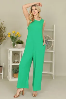 Kelly Green Wide Leg Micro Ribbed Knit Jumpsuit