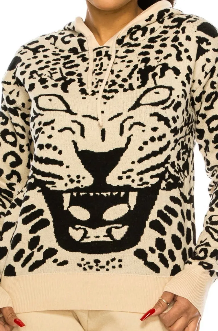Knitted Leopard Hoodie Set