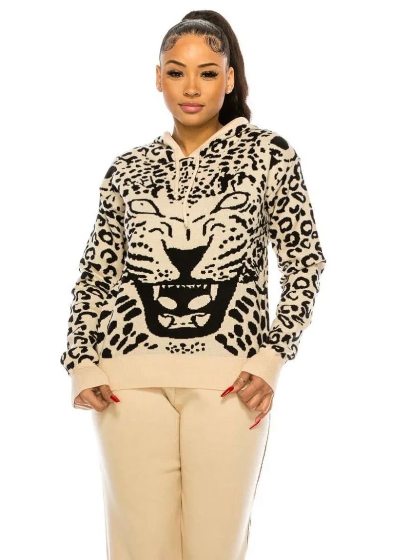 Knitted Leopard Hoodie Set