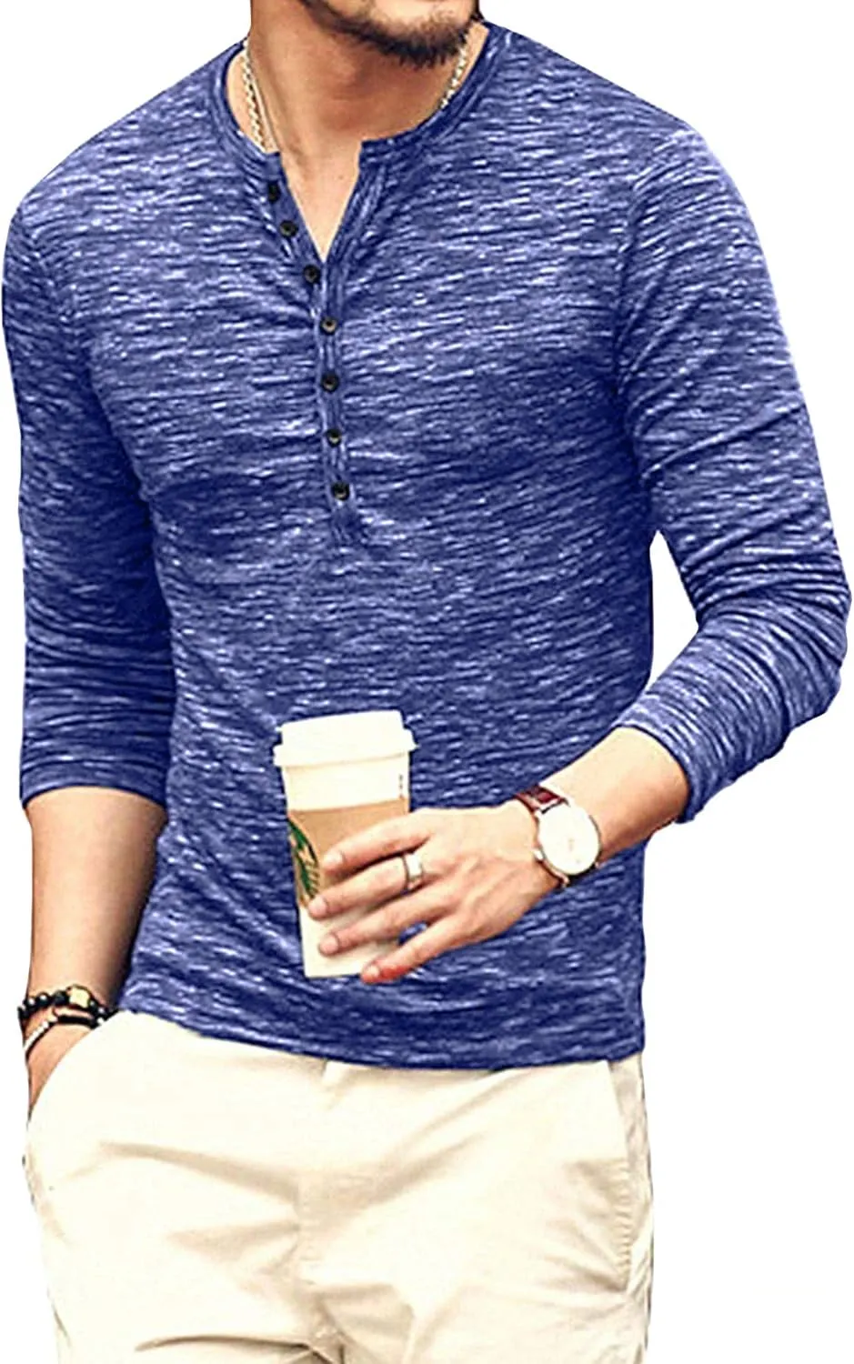 KUYIGO Men Henley Shirts Casual Stylish Basic Short Long Sleeve Fashion Lightweight T-Shirt