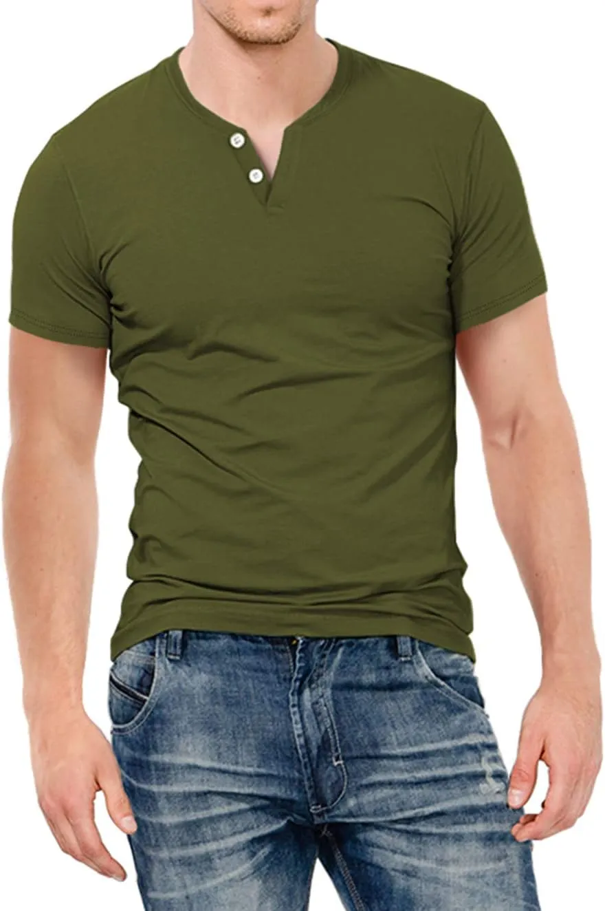 KUYIGO Mens Henley Shirts Slim Fit Short Sleeve Fashion Cotton Tops Tee