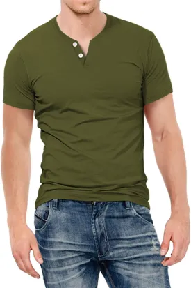 KUYIGO Mens Henley Shirts Slim Fit Short Sleeve Fashion Cotton Tops Tee