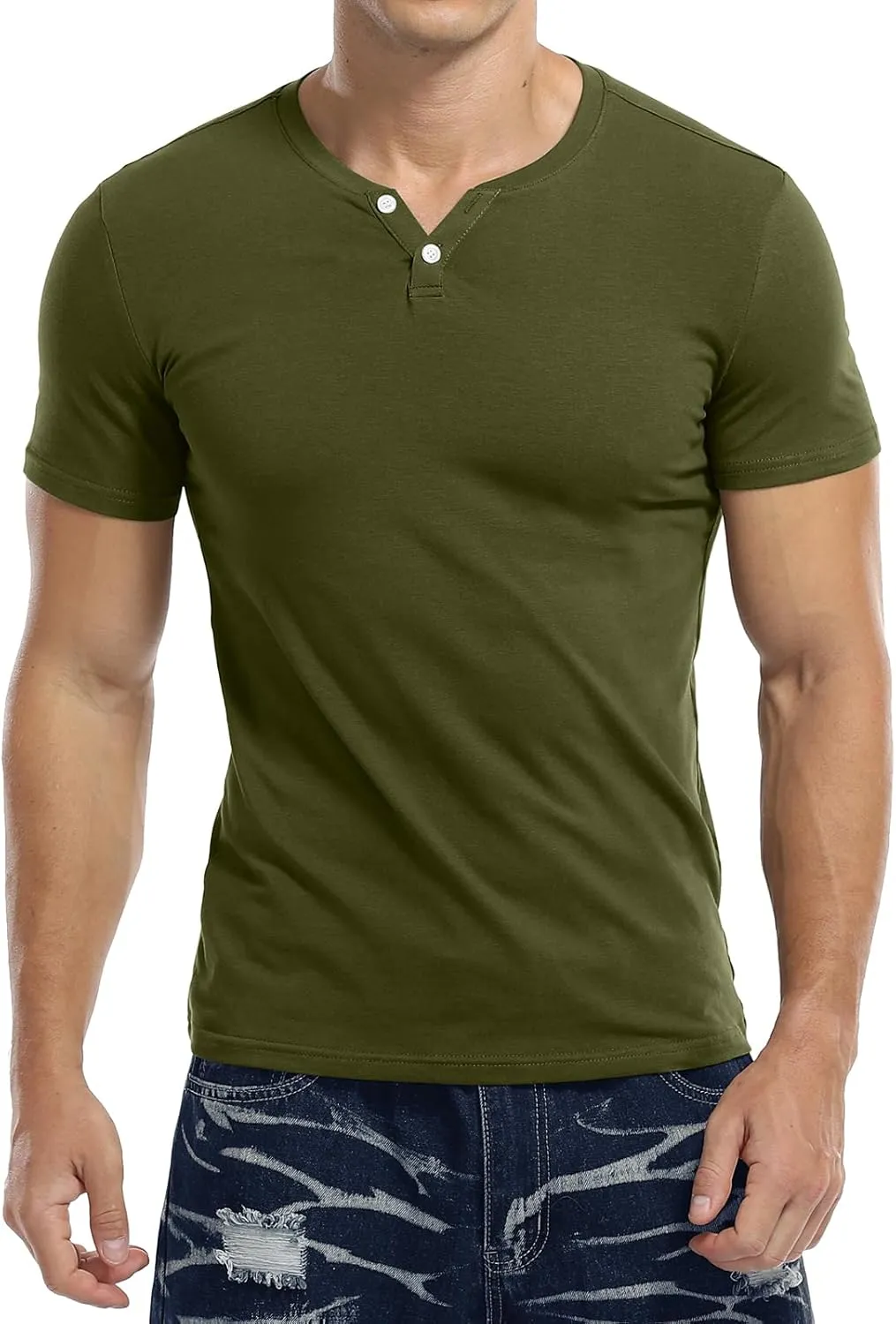 KUYIGO Mens Henley Shirts Slim Fit Short Sleeve Fashion Cotton Tops Tee