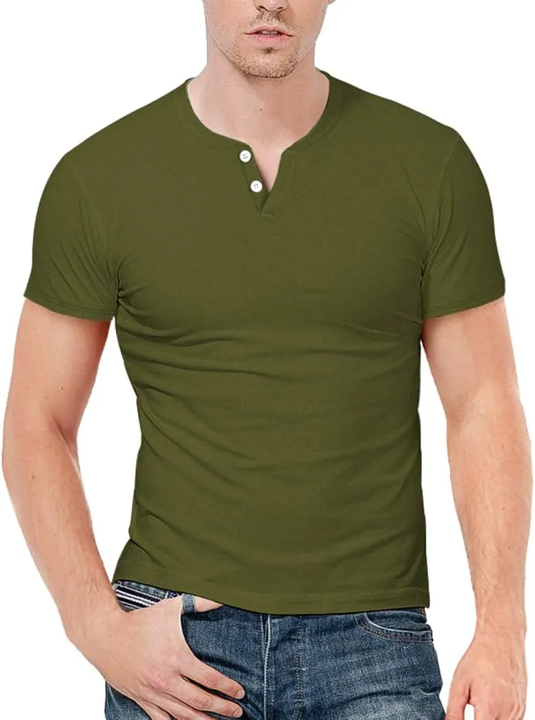 KUYIGO Mens Henley Shirts Slim Fit Short Sleeve Fashion Cotton Tops Tee