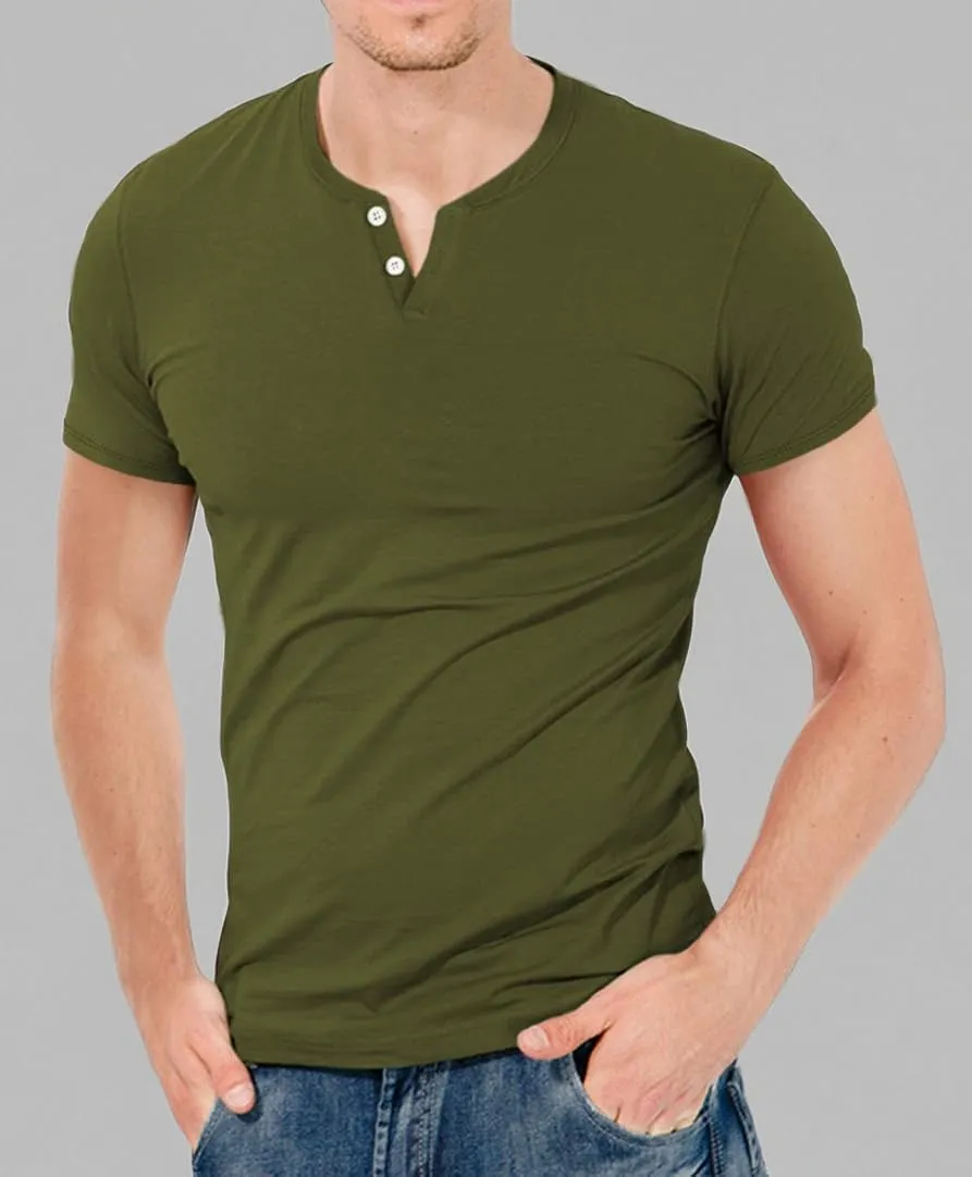 KUYIGO Mens Henley Shirts Slim Fit Short Sleeve Fashion Cotton Tops Tee