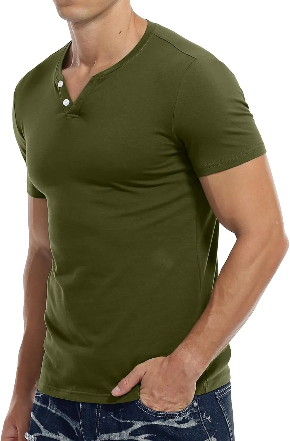 KUYIGO Mens Henley Shirts Slim Fit Short Sleeve Fashion Cotton Tops Tee