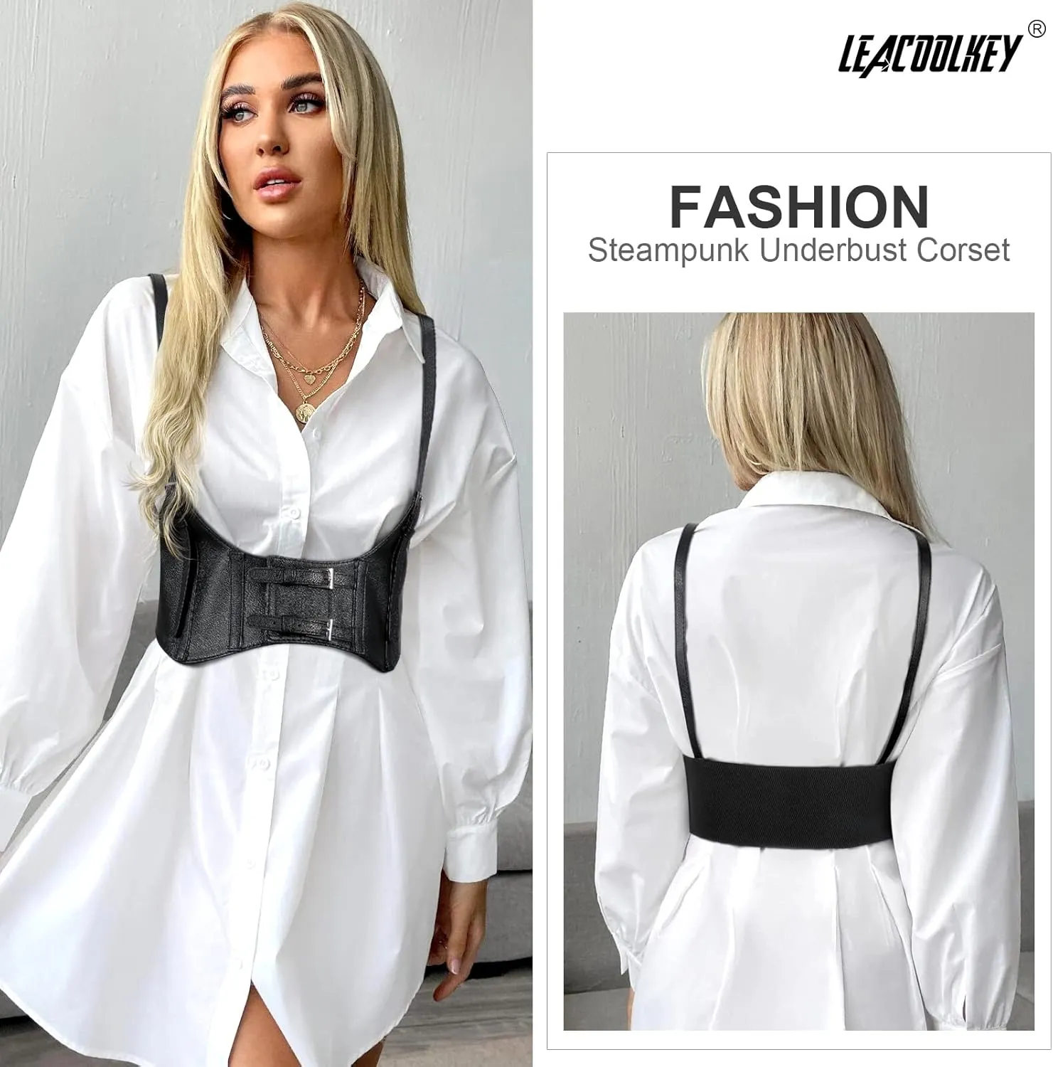 LEACOOLKEY Women Fashion Body Waist Belt Steampunk Underbust Corset Belt for Dress