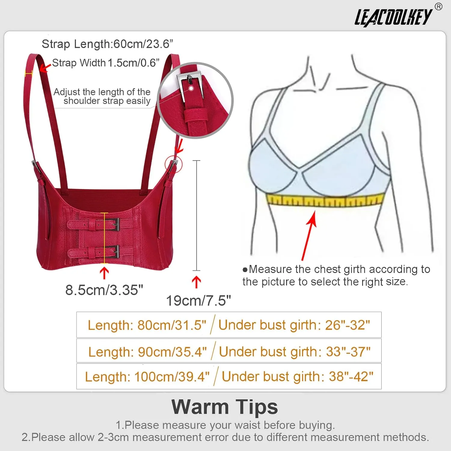 LEACOOLKEY Women Fashion Body Waist Belt Steampunk Underbust Corset Belt for Dress