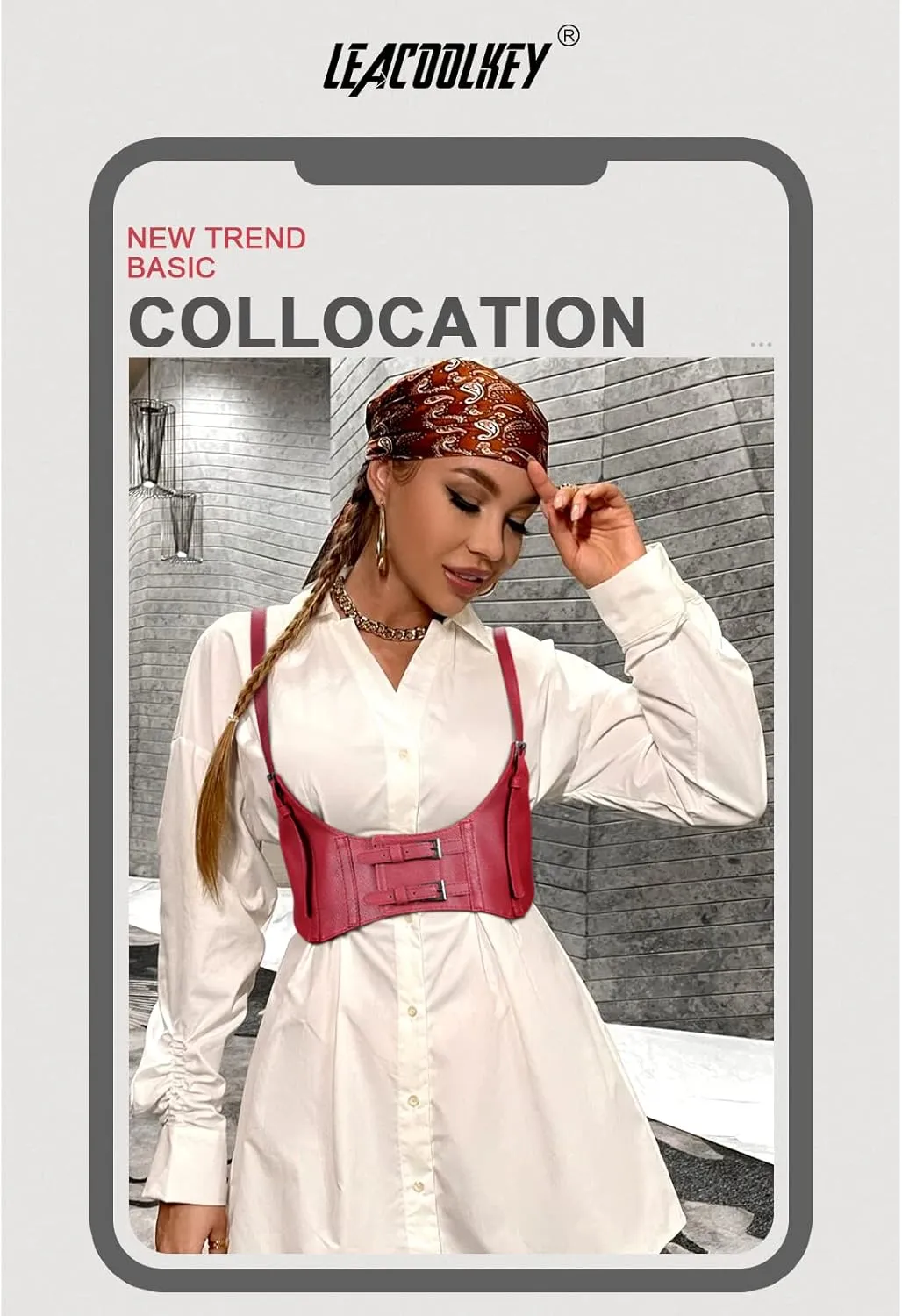 LEACOOLKEY Women Fashion Body Waist Belt Steampunk Underbust Corset Belt for Dress