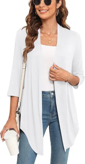 Lightweight Summer 3/4 Sleeve Cardigan for Women Trendy Casual Draped Tie Front Cardigans Fall Shrugs High Low Hem